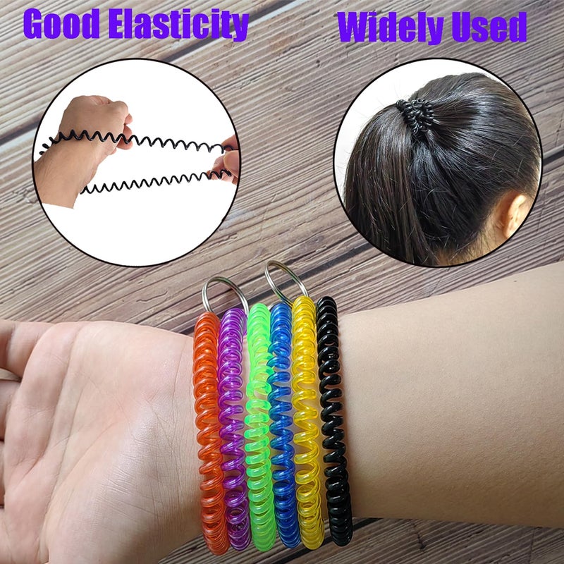 Smanzu Pack of 60 Colorful Wrist Coil Keychain Wristband Spiral Key Ring Bracelet Key Holder for Pool Gym ID Badge(Assorted Color) - Image 3